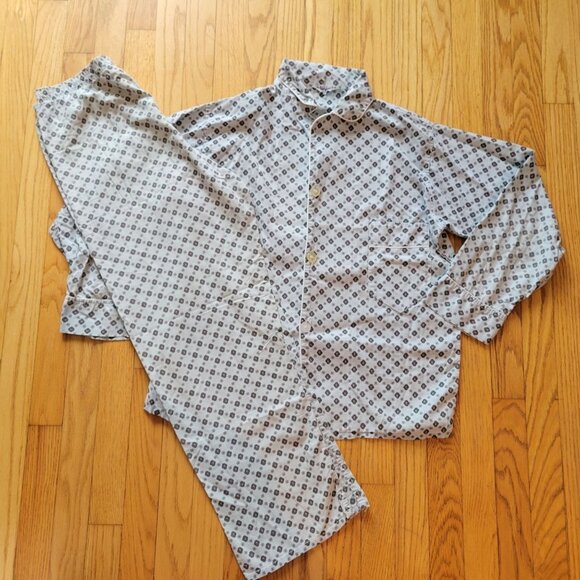 Vintage Sanford White & Green Floral Print Pima Cotton Pajama Set Size M - Picture 1 of 6